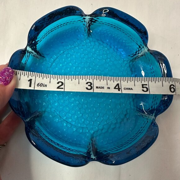 Vintage Blenko Blue Lotus Blossom Flower Shape with six petals Pebbled Art Glass - Picture 9 of 9